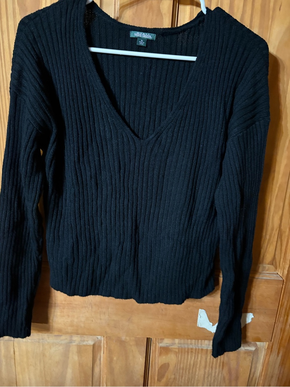 wild fable Black Ribbed V-Neck Sweater